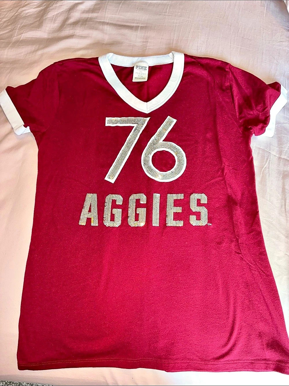 Victoria's Secret PINK Texas A&M Graphic 76 Aggies Tee in Red Size Small Like Ne